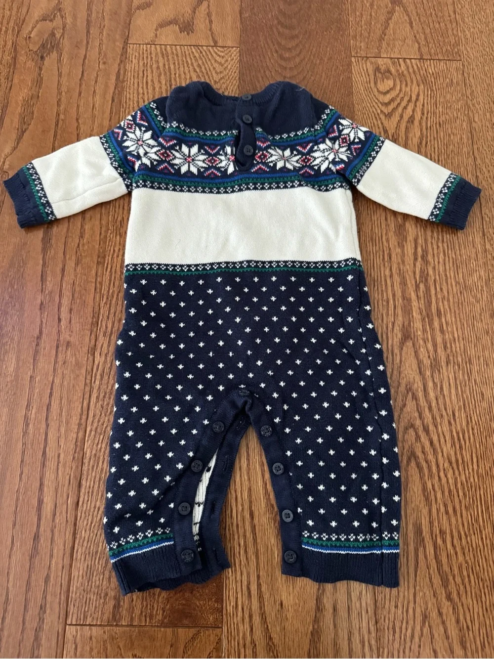 Janie and Jack Navy and Cream Fair Isle Knit Footie